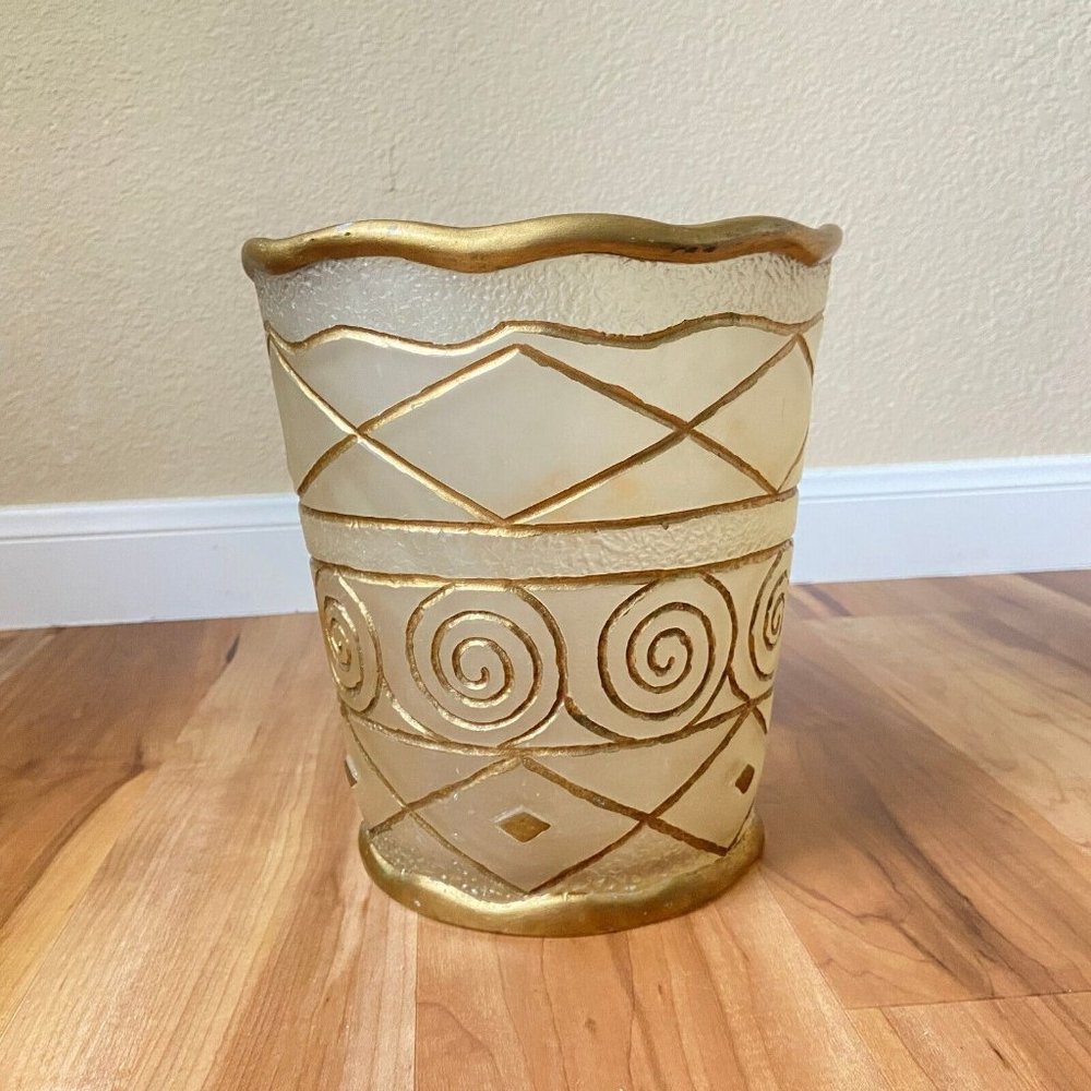 Vtg MCM Hollywoood Rrgency Translucent Heavy Acrylic Wastebasket Wamsutta